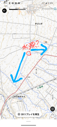 地図と電車好きな子供が地図を見てて聞かれて困ったんですけど、印をつけた水路って赤丸の当たりに水源があって、両方向に流れてるんですか？

変な質問ですみません。 