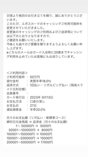 エポスカードで利用額を50万に増やすとこのようなメールが来たのですが、年率とか返済方式とか書いてあるのですが、これって50万借りたことになっているのですか？よくわからず、、教えてほしいです 使わずにキャンセルしたら増額はなかったことになりますか？