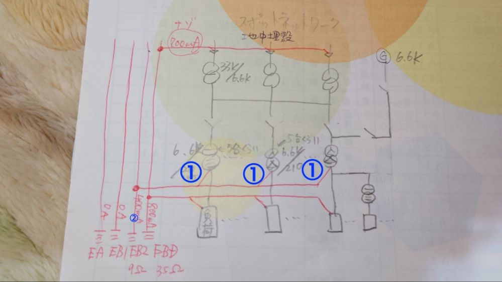 アース線に流れる高調波電流について 受変電設備の各トランスのB種接地線の電流をリーククランプにて計測すると、 ローパスフィルター無し電流と有り電流の差が数百ｍAあります。 （画像の①の場所） しかし、各所から集まってきたB種接地線が１本になっている箇所（画像の左下の小さい②の場所）では、 ローパスフィルター無し電流と有り電流の差がありません。 なぜでしょうか？