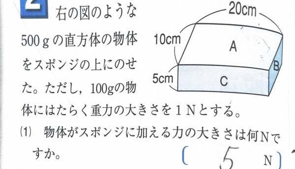 理科好きの方至急お願いします！！圧力の計算で この画像のPaを求める場合【5N÷0.005㎡＝1000Pa】になるのですが、0.005㎡はどこの事を言っているんですか？？どう計算してそうなるのですか？