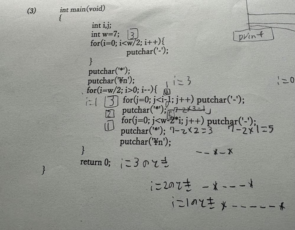 このC言語のプログラムの実行結果を求める過程を教えてください。