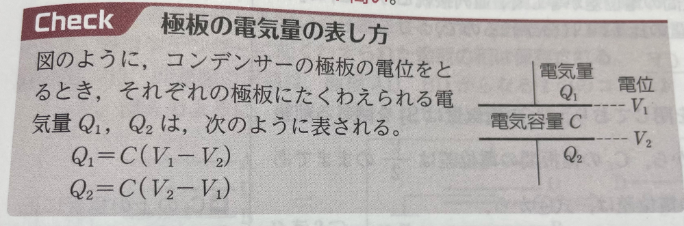 物理の質問です。 以下の公式？はなぜ成り立つのでしょうか。Q1=C(V2-V1)とかではなぜダメなのでしょうか