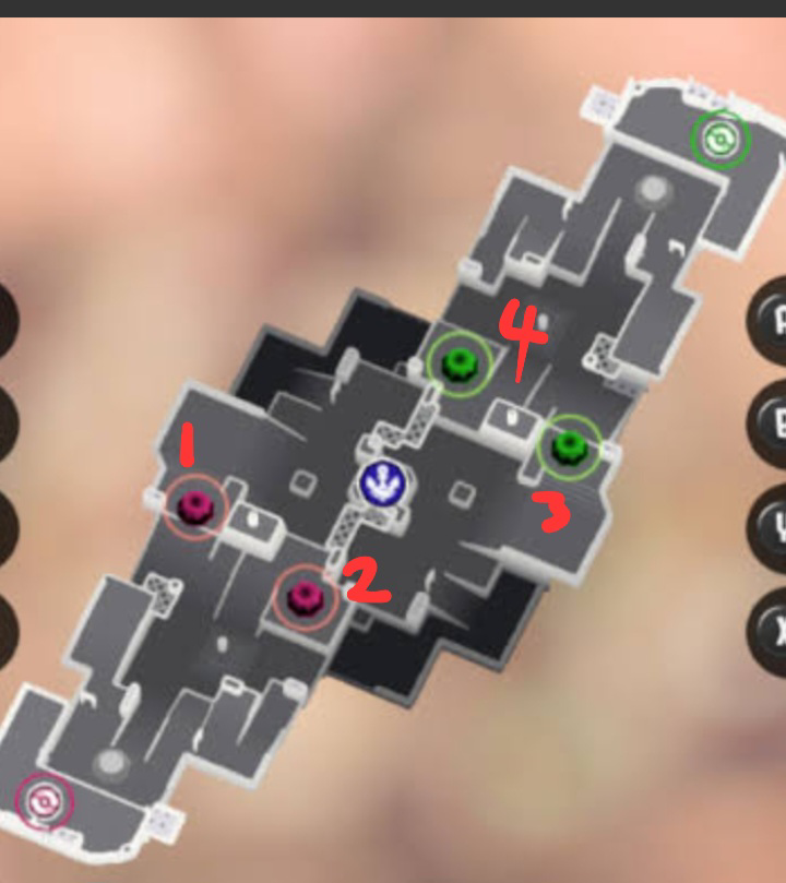 スプラトゥーン3 初心者です。 ガチホコバドルについて。 例えば自分のチームがピンクだとして、3のところにガチホコを置いたとします。そして敵に奪われて2に置かれてしまった。その場合また3のところにガチホコを置かないといけないんですか？ それともさっき3のところに置いたから4の方に行っちゃっていいんですか？ 分かりずらい説明ですみません。 よろしくお願いいたします！