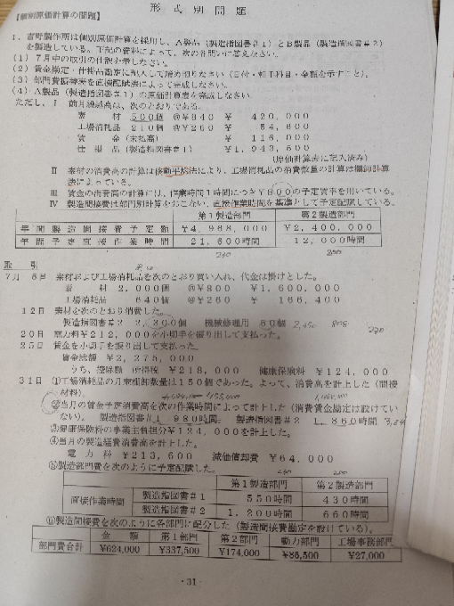 原価計算の問題なんですが、7月31日の②の仕訳は どうやって計算すればいいですか？ 教えてください！