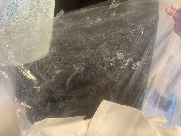 JoShonで購入しました。開封後すぐにビニール袋に入れていたので品質は良い これはカビ？！購入して1ヶ月ほど経つ未開封のお洋服の袋に、白いも