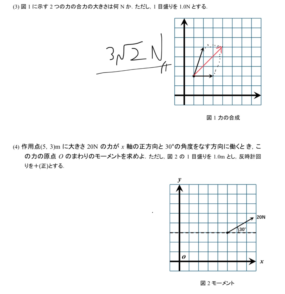 高校物理の力の合成で質問です。 添付した問題の解き方と答えを教えてください。 回答お待ちしています！