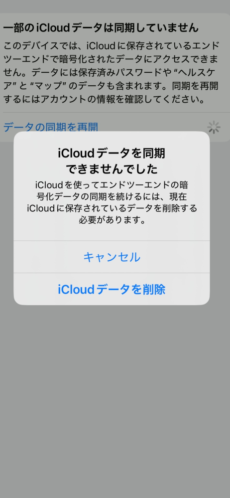 画像のようなものが出るんですけど、削除してしまうとiCloudに保存した