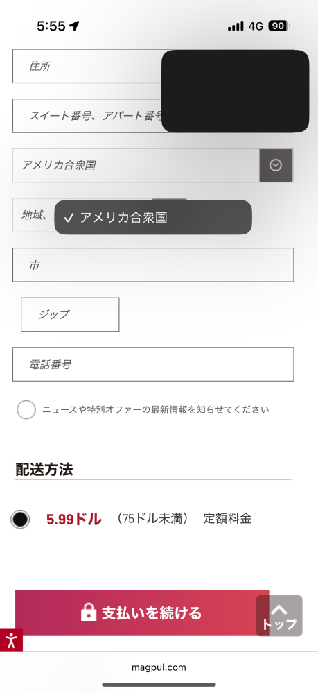 マグプルのサイトから個人輸入したいのですが住所一覧にアメリカしか出