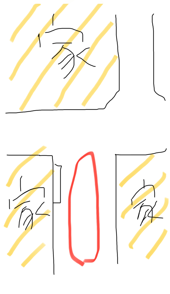 今ミライースに乗っています。4人家族、さすがに狭いので来月にミニバン新型ヴォクシーが納車されます。 私は教習車と、ミライースしか運転したことがないので恐ろしくてたまりません… ミライースでの自宅に駐車（赤丸が駐車場）のときは、図にあるように向かい側の道路に頭を少し振っていれてます。 ヴォクシーでもそのような感じで大丈夫ですか？ ガッツリ頭をいれてバックで入れる感じですかね？あとは、ハンドルを切るタイミングですか？ 免許取り立てのときに、駐車場内左側にあるエコキュートにミラーをぶつけてしまったのでトラウマです… 豆腐メンタルなので、どうか優しめの回答をお願いいたします…