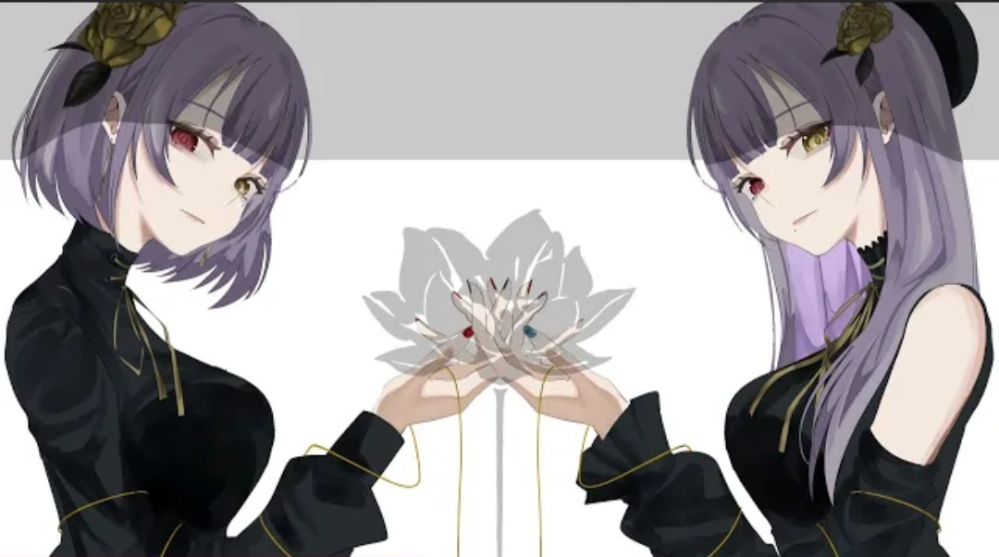 X(旧Twitter)、pixivどちらでもいいのでこのイラストを描いた方わかる人いますか？ 絵柄がすごく好みなので知りたいです。 紫霧ゆいな&あいなさんの歌ってみたの画像なのですが、Xのリンクにとんだらアカウントは存在しませんとなっていたので、知っている方いましたらお願いします。