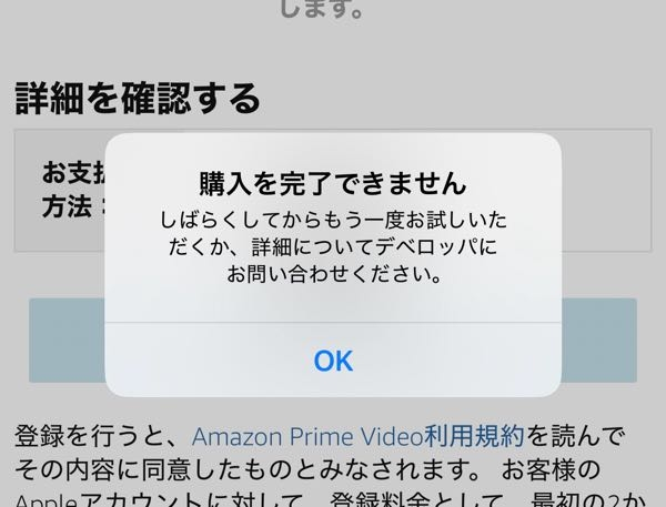 Amazonプライムでdアニメストアfor Prime Videoに登録したいのですが何度やっても画像のように購入を完了出来ませんと出てきます。 必要な金額はPayPayに入っているので問題無いとは思っていたのですが何か原因があるのでしょうか？ぜひ教えて頂きたいです。