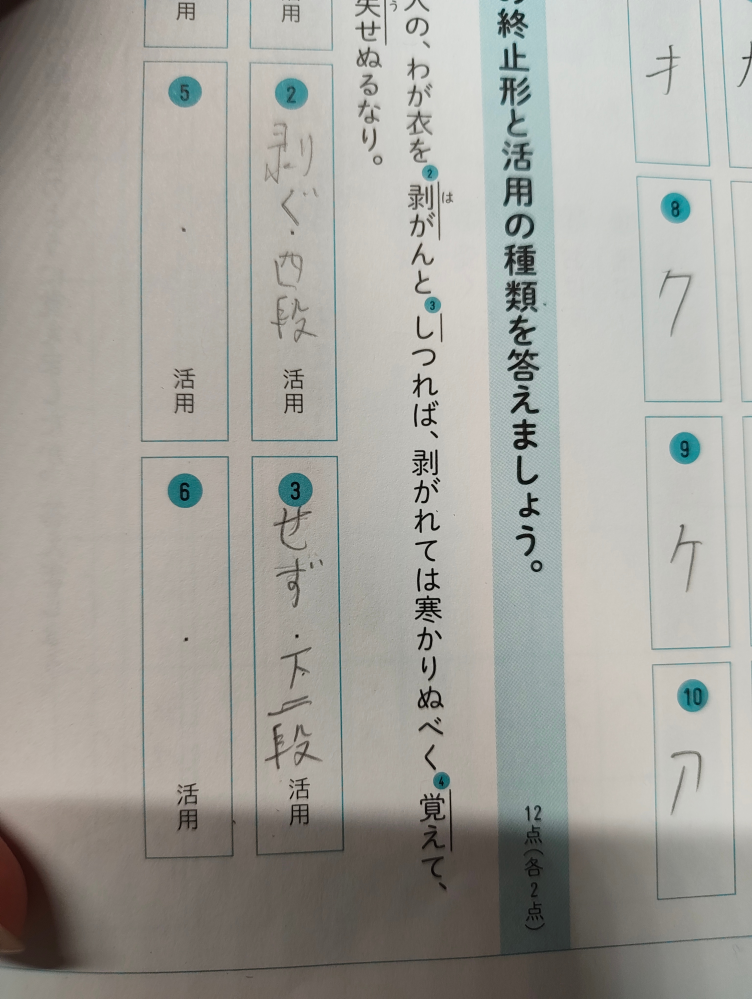 古文文法です。傍線部の動詞の終止形と活用の種類を確認しています。参考書は八澤の6時間です。 動詞の活用の種類の見分け方は、上一・下一・カ変・サ変・ナ変・ラ変なら即決ということで進めていたのですが、③の「しつれば」 がサ変になる理由が分かりません。 さ行変格活用に所属する動詞は「す・おはす・ものす」と覚えています。 そのため、し にずをつけて 「せず」かなと考え、エ段音より下二段と判断したところ間違っていました。 考え方と足りない知識について教えて頂きたいです。 中学古文はあまり記憶になく、古文は八澤せゆせからです。