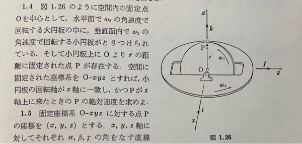 大学物理 問題 力学 この1.4の問題が分かりません。解説はありませんが、答えはv↑=-(ω1)r(j↑)です。