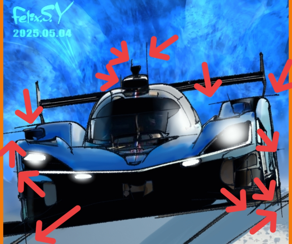 ▲▲先生が言ってました。 自分で描いている人は補助線を描くが、 本当の補助線ではなく、補助線まがいの線があるときは、トレスしたことをバレないようにするカモフラージュですよ、トレス後に、これみよがしにわざと引いている後から付け足した嘘の線ですよと。 補助線まがいはトレスを隠す目的で、トレスしちゃっているのに、まるで自分がトレスしないで描いたふうに 見る人を欺くためですよと。 見る人を騙すためですよと。 へぇ～、トレスしていることを誤魔化す目的で後から付け足す補助線まがいかぁ。 どこかにあるのかなぁ？嘘の線。 あ、ありました！これですかね？