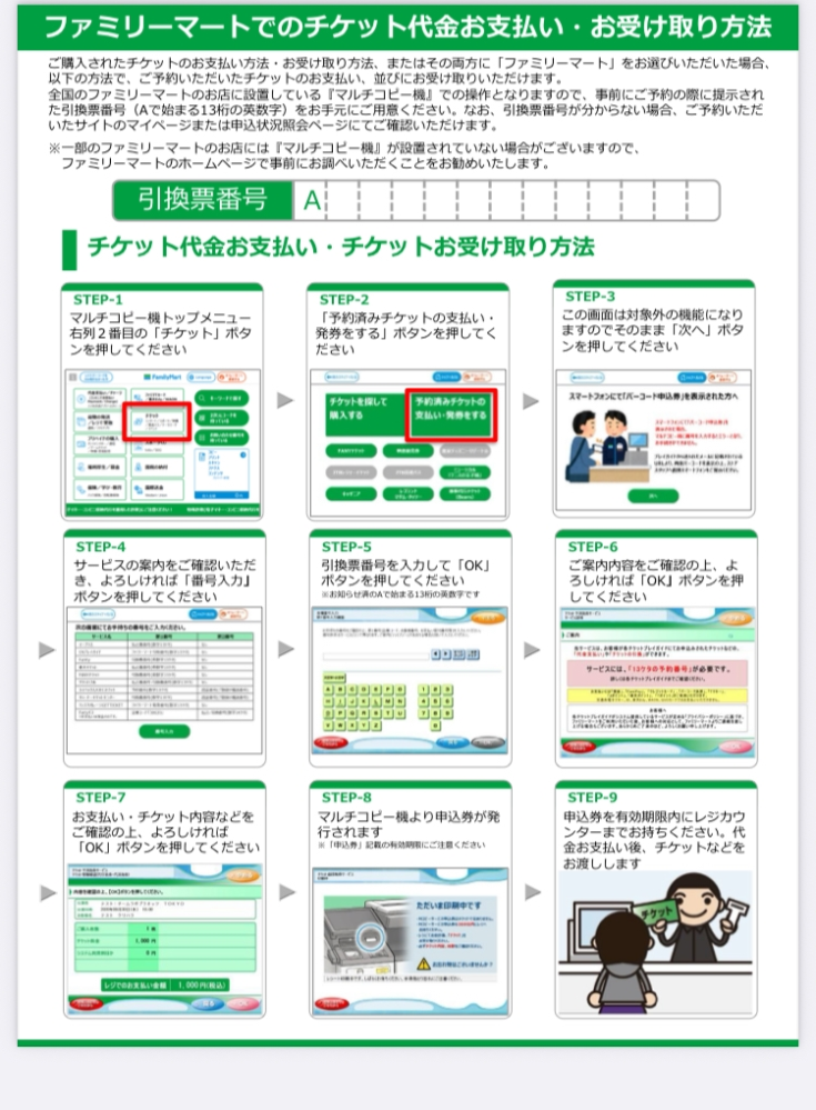 ファミマ予約チケット発券•受け渡しについて 画像右下の、 STEP-9 申込券を有効期限内にレジカウンターまでお持ちください。代金お支払い後、チケットなどをお渡しします。 と、ありますが、サイト予約時点にクレカ払い•支払い済みなのに、ステップ9には〝代金お支払い後、チケットお渡しします〟の文言があるのは何故ですか？ ファミマ関係者、回答ください