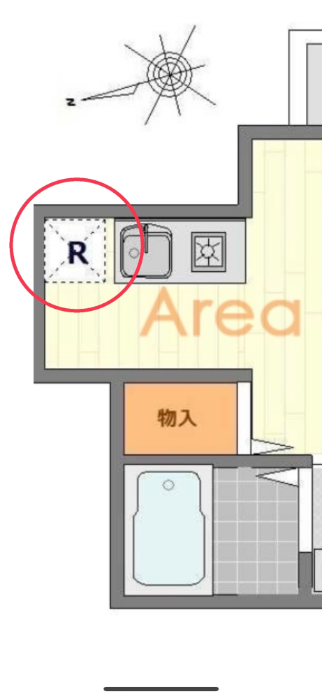 冷蔵庫右開き左開きこの間取りの場合、冷蔵庫は左開きが良いでしょう 