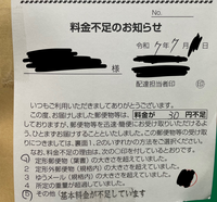 配達された郵便物の料金不足に付いて。昨日届いた郵便物なのです