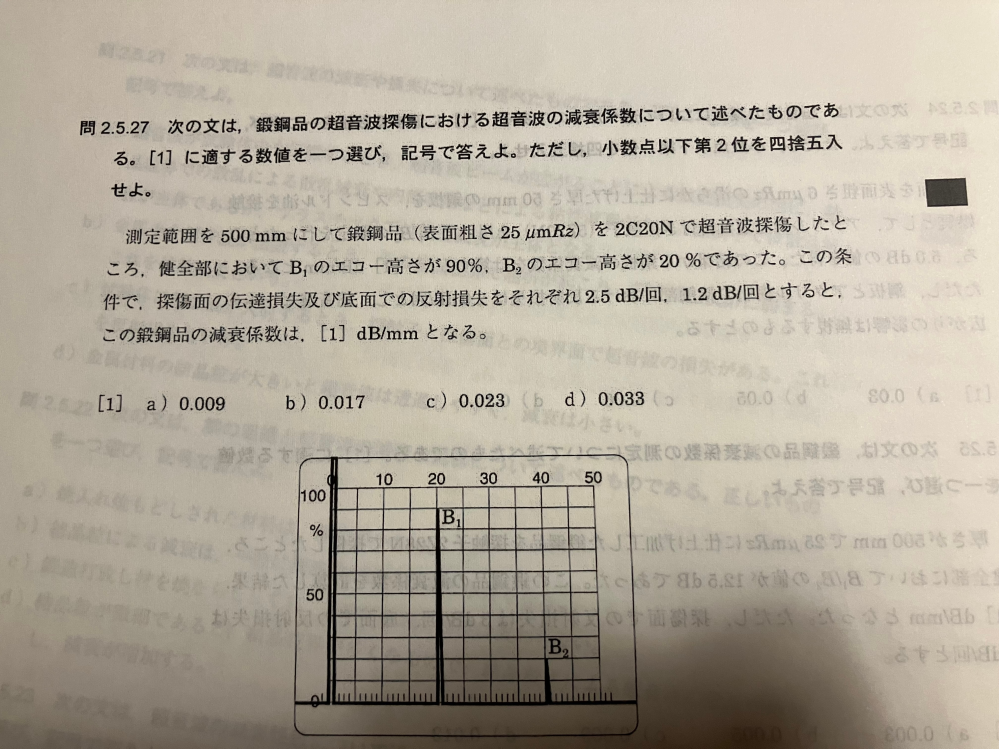 超音波探傷試験Ⅱ2019問2.5.27の問題の解答0.009になる方法を教
