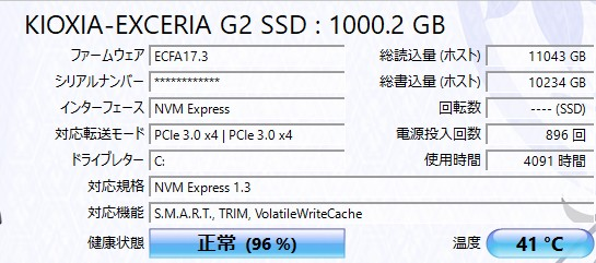 SSDの正常値に関して4075時間で健康状態96%は早すぎですか? - 1