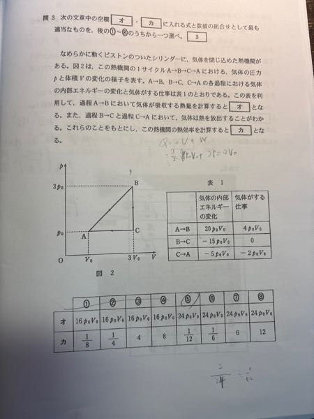 ab過程の内部エネルギー変化について、体積圧力ともに三倍であるから内部エネルギー変化は3/2×8pv=12pvとならないのはなぜですか？