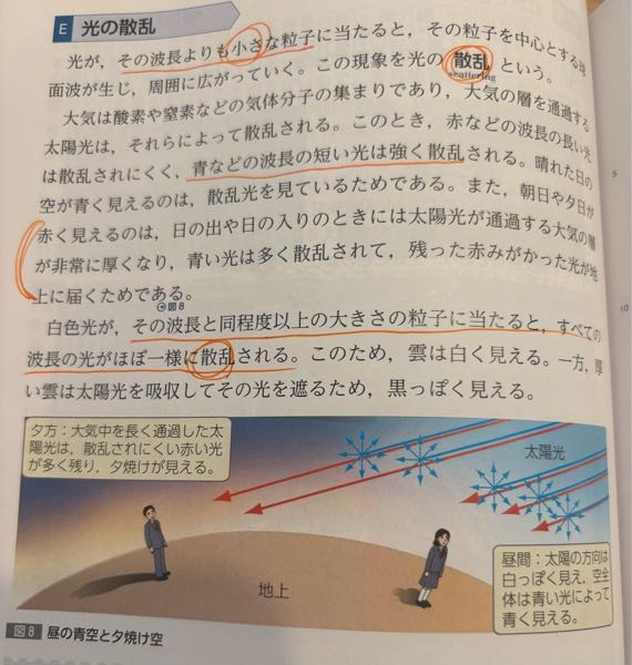 文章の意味がつかめません、 波長より小さな粒子にあたり、周囲に広がることを散乱というのか、同程度以上のものでも周囲に広がるなら散乱ですか？