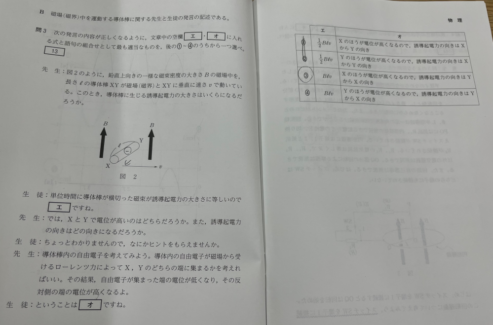 物理の質問です。 私は、導体棒中に電子を置いた際に、電子は右に進むので電流はその逆に(左に)、磁界上向で合わすと、親指が奥向きを向くので、プラス電荷が奥に貯まるので、電子は手前に溜まると考えました。でも、答えは手前がプラスに帯電するそうです。 何が違いますか？ ちなみに、私はフレミング左手の法則は、 中指:電流(正電荷)の向き、親指:正電荷の受ける力の向きと解釈してます。これが違うのかな？と思いますが、