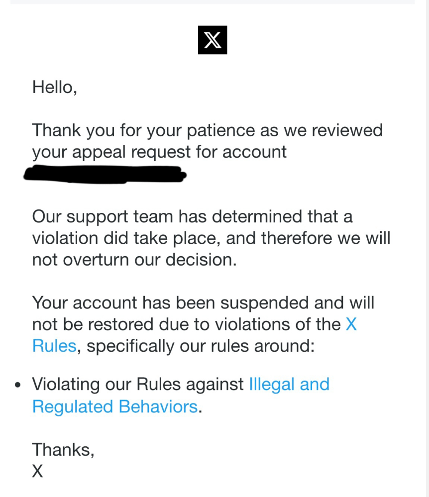 Xのアカウントが凍結されてしまいました。異議申し立てをしたのです