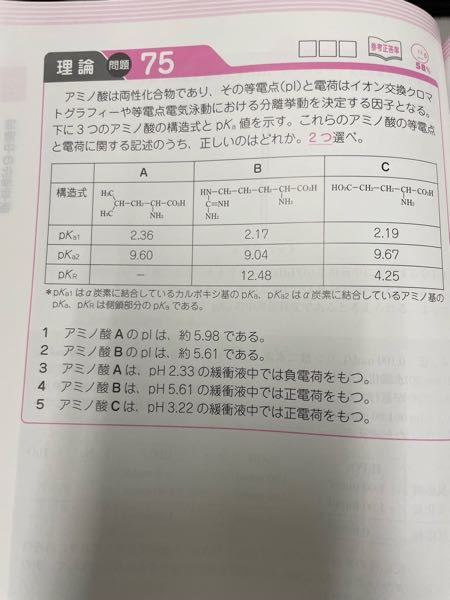 質問です、国試の問題なのですがBの等電点はpka2とpkrの平均、cはpk