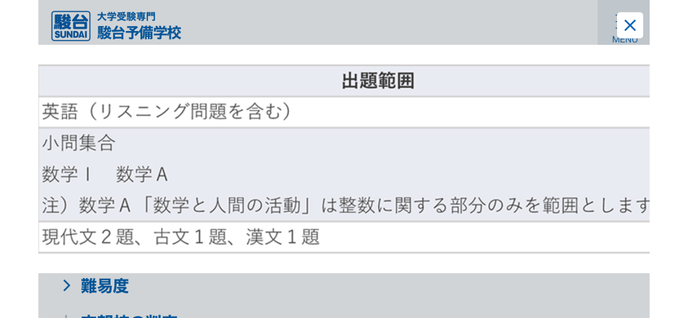 高二第一回駿台模試の数学で、数Ⅰ全範囲と整数が出題範囲とされてい