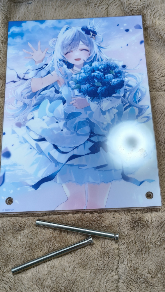 ホロライブのやつですが、こういうアクリルパネルの穴にいれるやつについてです。 全然入らないのですがどうすれば良いのですか？ 過去に当選したジョジョのパネルも入らなくてそのままです。