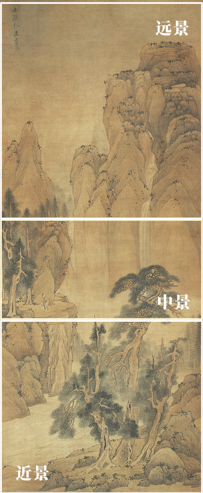 画下《松岩观瀑图轴》是明代杰出画家蓝瑛，他是一位技能点颇多的“斜