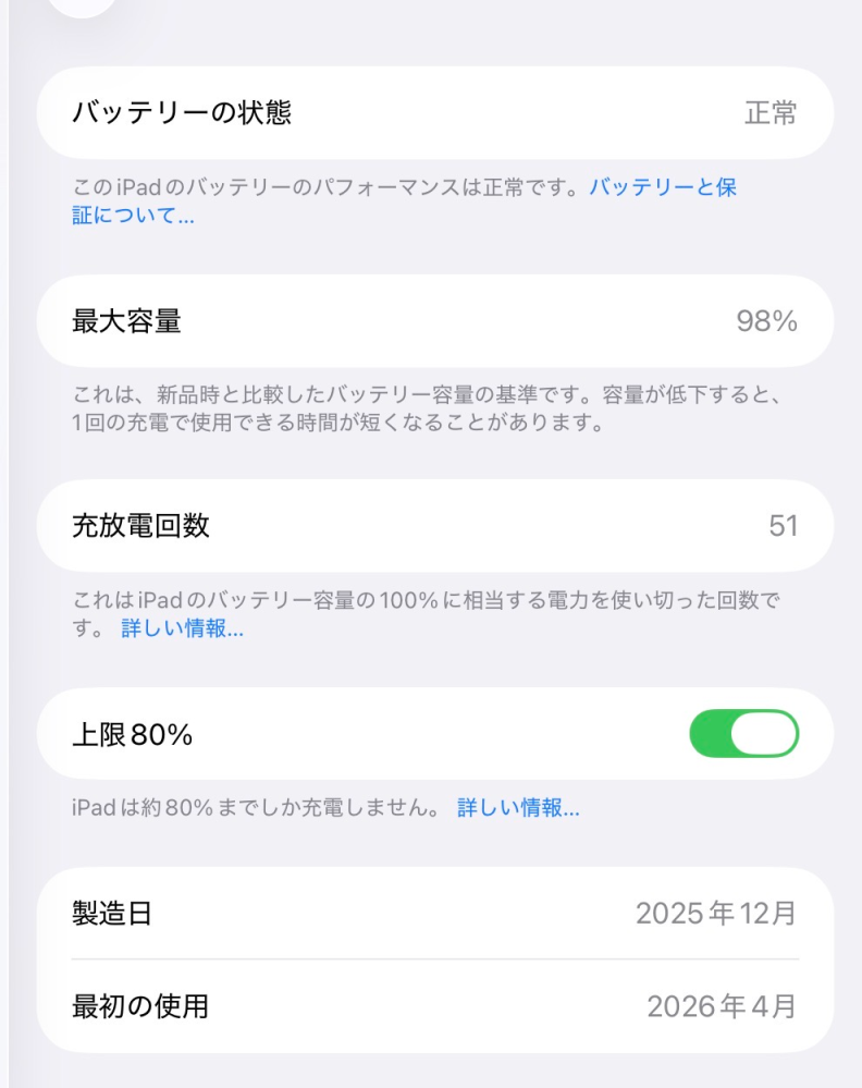 iPadmini、購入から5ヶ月程度、充放電回数96回で、最大バッ - Yahoo