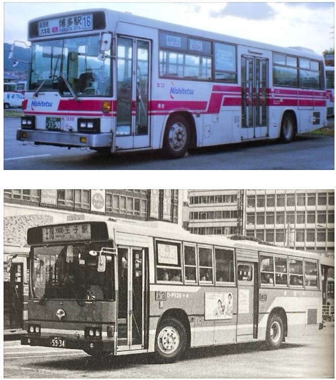 画像の上の路線バス車両と下の路線バス車両どちらの方が近代的だと思い