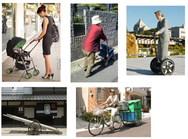 リヤカーや人力車、馬車や牛車等も軽車両で法律は車道走行です。これら 