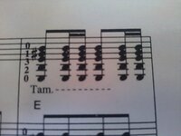 クラシックギターをやっています。

楽譜の記号と、読み方について質問です。

クラシックの楽譜に
下のような【Tam.】という記号が出てきました。

調べたのですが、弾き方がわかりません。

あ、弾き 方には関係ないですかね？？

意味と、弾き方など、教えてください(´；ω；｀)