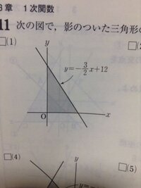 この一次関数の影のついた部分の面積を求めるにはどうしたらいいですか 1 Yahoo 知恵袋