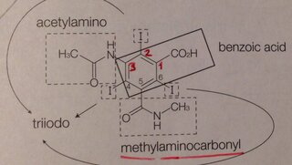 Yahoo!知恵袋イオタラム酸のIUPAC名について質問です。置換基のことなんですが、母核はカルボキシル基でそこから番号を優先順位の高い順番で付けていくとどちらからつけてもアセチルアミノ基とメチルアミノ