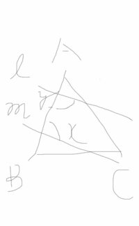 正三角形abcに平行線のlとmが交わっている Xとyの角度を求めよ Yahoo 知恵袋