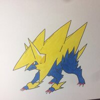 ポケモンの絵描いたんですが 評価お願いします ライボルトです 青ペンが薄いの Yahoo 知恵袋