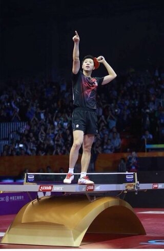 世界卓球15の馬龍選手についての質問です 優勝が決定した瞬間台の上に乗っ Yahoo 知恵袋