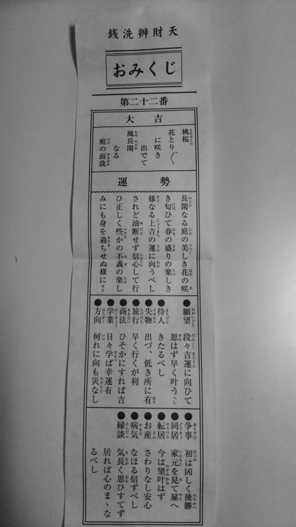 違う神社で同じ番号で全く同じ内容のおみくじを2回引きました。二十二番大吉で、... - Yahoo!知恵袋