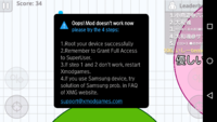 agarioでxmodを入れていざチートという時にこんな画像が出てきてしまいます ほかの知恵袋ではrootが出来ていないとゆっていますどんなアプリを使えばroot出来ますか？