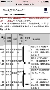 日本大学文理学部の合格発表についての質問です 画像のように 補欠候補者には Yahoo 知恵袋