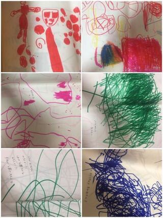 4歳の娘が保育園で描いた絵なんですけど 左上の赤色で人のような絵が少 Yahoo 知恵袋