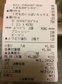 このレシートの計算が分かりません 1360円の５ オフは１２９２円じゃ Yahoo 知恵袋