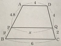 相似の問題で、AD//PQ//BCのときxの値を求めよ
との問題でxの求め方を教えてください 