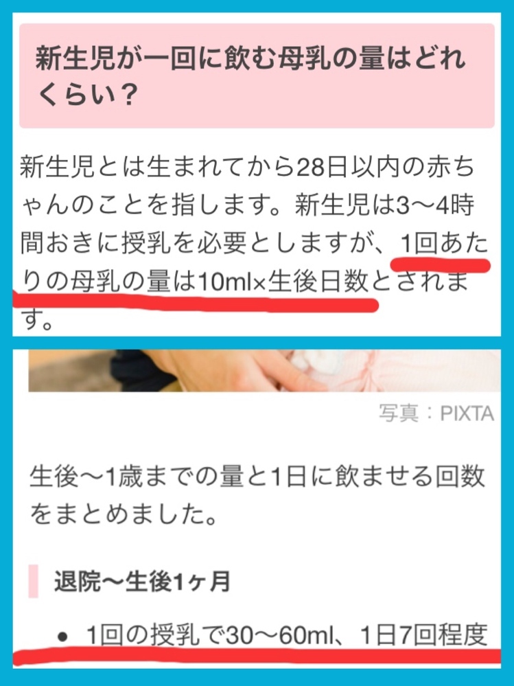 新生児の授乳量についてどっちが正しいですか 個人差があるのは承知で Yahoo 知恵袋