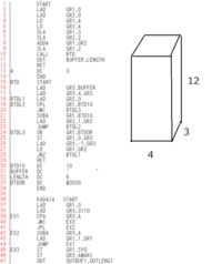 Casl2についてプログラミング初心者です 図のような直方体の体積 Yahoo 知恵袋