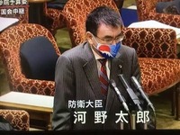 河野防衛大臣が 日の丸 富士山 柄のマスクを国会で着用 旭日旗マスクだ Yahoo 知恵袋