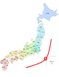 もしも高さ１００ｍ、全長１０００ｋｍ超の超大型大津波が日本を襲ったら日本は沈没しますか？
範囲的には赤〇が震源地で赤線が波の範囲。 